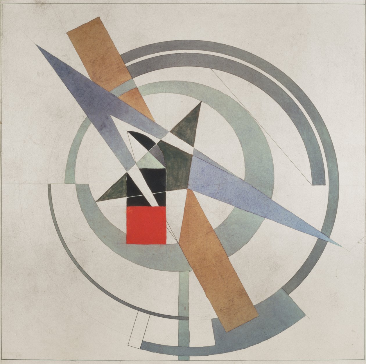 Kızıl Meydanlı Kama (kağıt üzerine guaj) by Eliezer Markowich Lissitzky