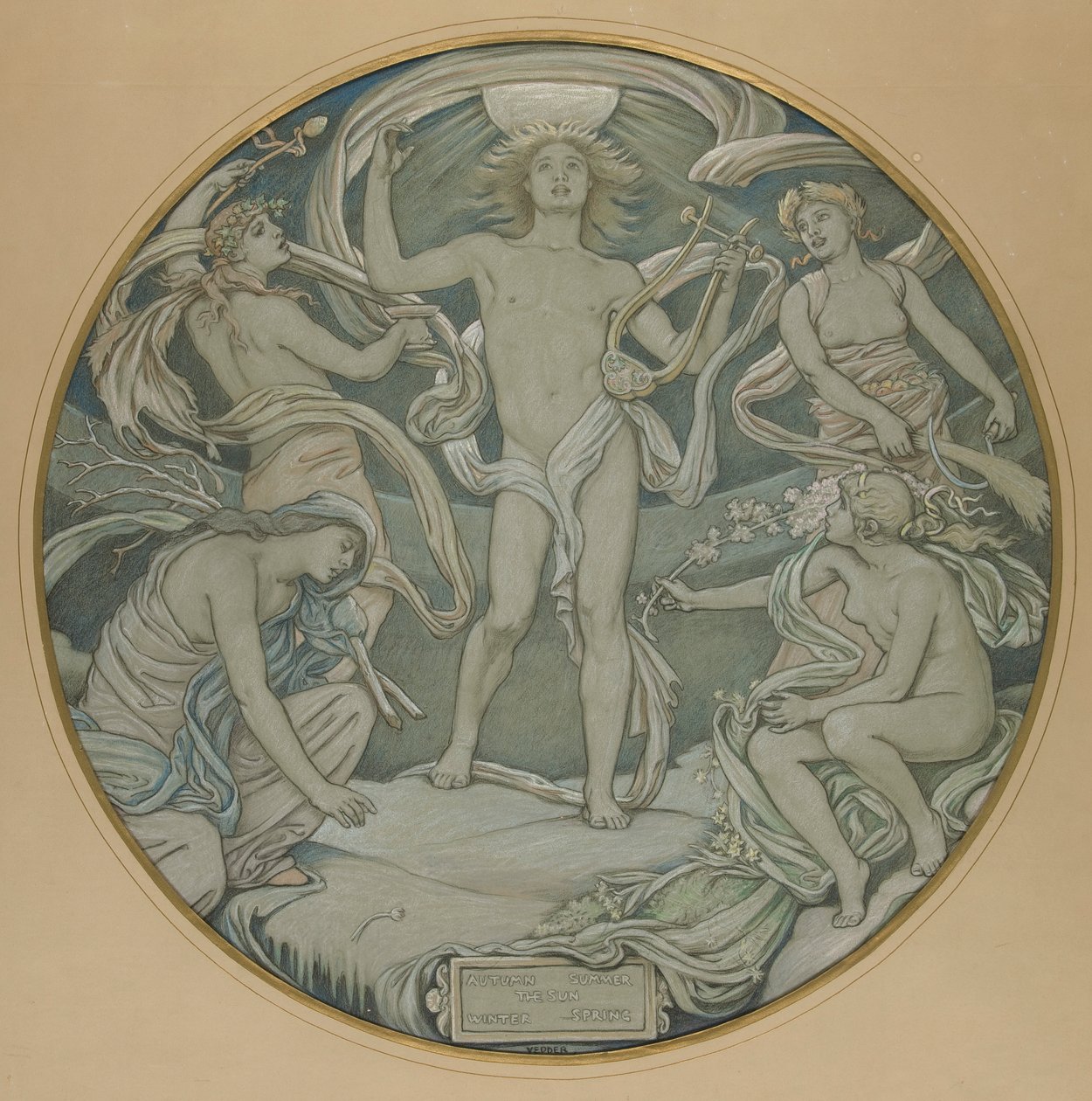 Huntington Tavan Merkez Çemberi için Karikatür: Apollo ve Görevliler by Elihu Vedder