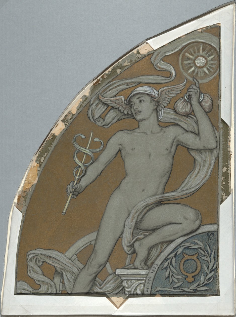 Huntington tavanı için yapılan altmış çalışmadan Merkür için Karikatür (1926.80) by Elihu Vedder