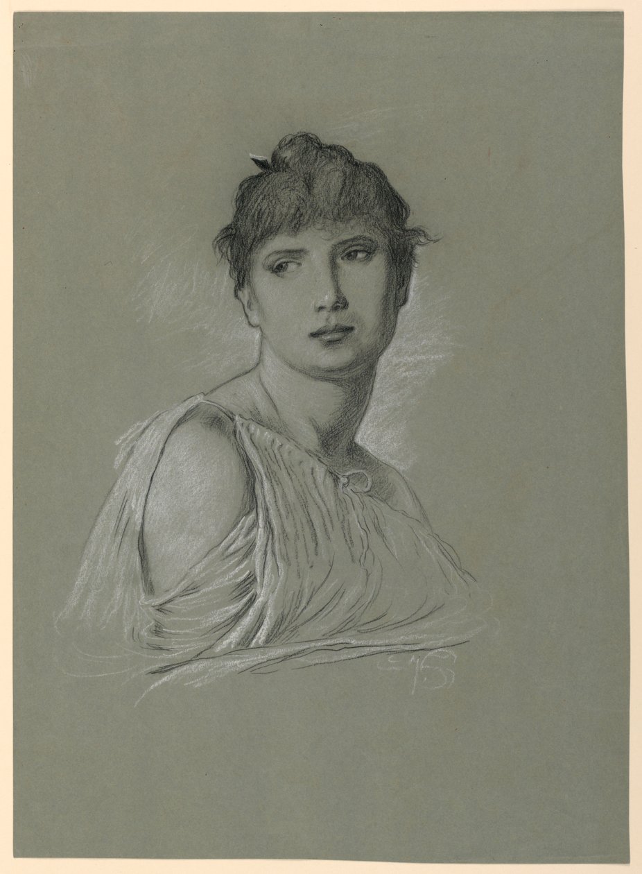 Genç Bir Kadının Portre Kroki by Elihu Vedder