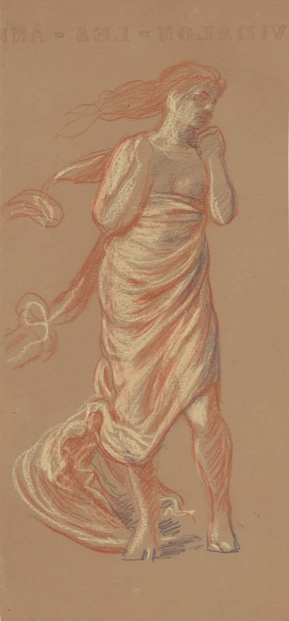Drapeli Ayakta Kadın Figürü, c.1872-77 (dokuma kağıt üzerine pastel boya) by Elihu Vedder