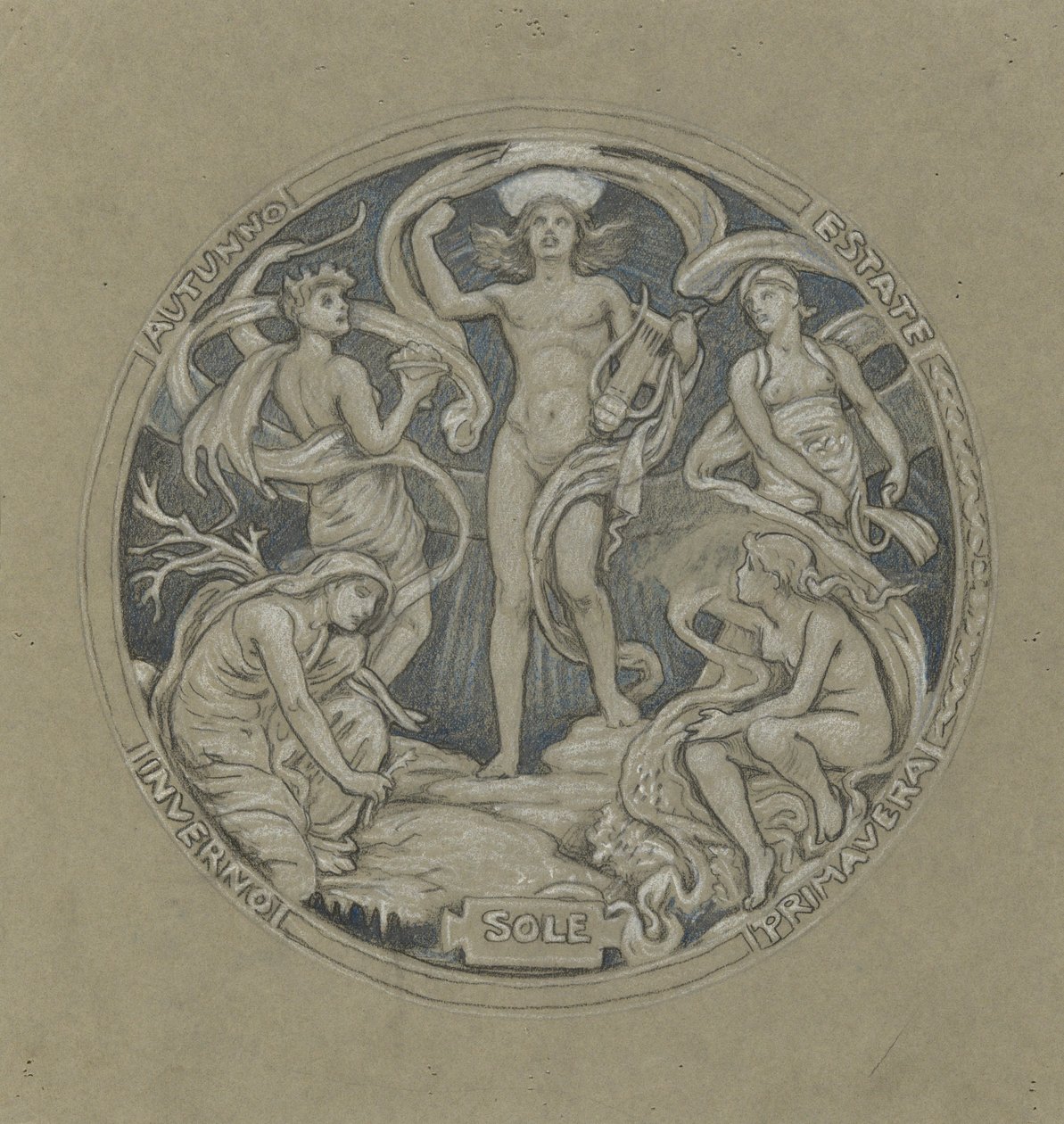 Huntington Tavan Merkezi Dairesi Çalışması: Apollo ve Görevliler by Elihu Vedder