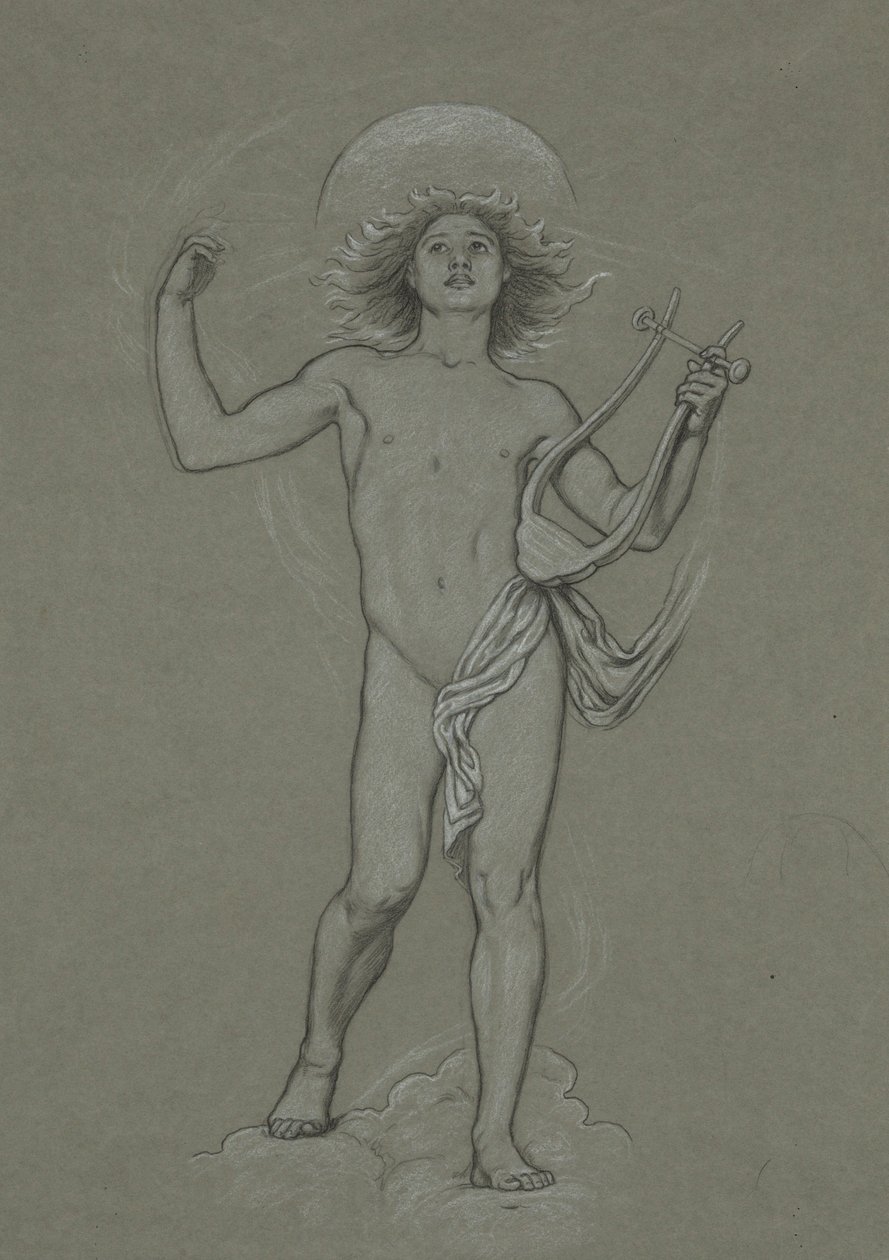 Huntington tavanı için yapılan 60 çalışmadan Apollon Figürü çalışması (1926.80) by Elihu Vedder