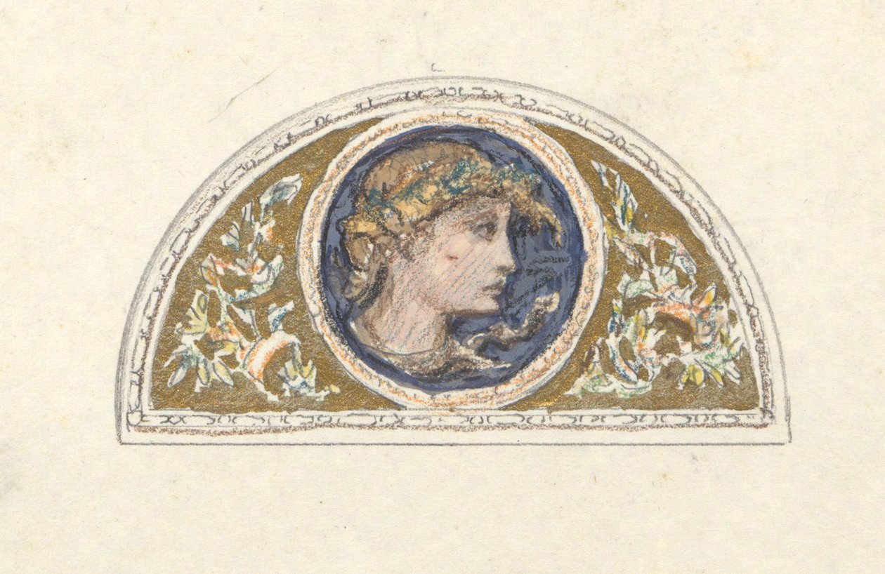Kadın Kafalı Lunette için Çalışma by Elihu Vedder