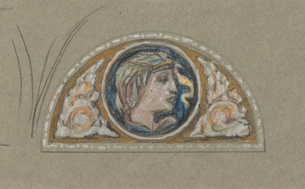 Kadın Kafalı Lunette için Çalışma by Elihu Vedder