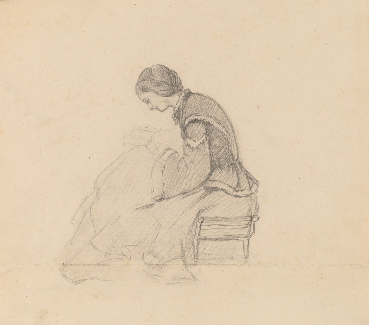 Bir Kız Okuma Çalışması, c. 1858. by Elihu Vedder