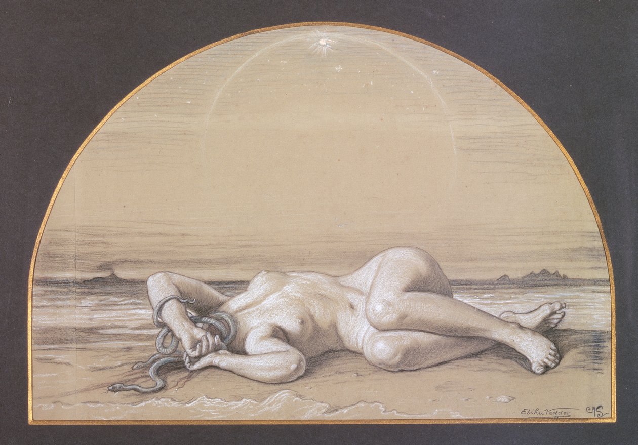 Ölü Medusa (kağıt üzerinde tebeşir) by Elihu Vedder