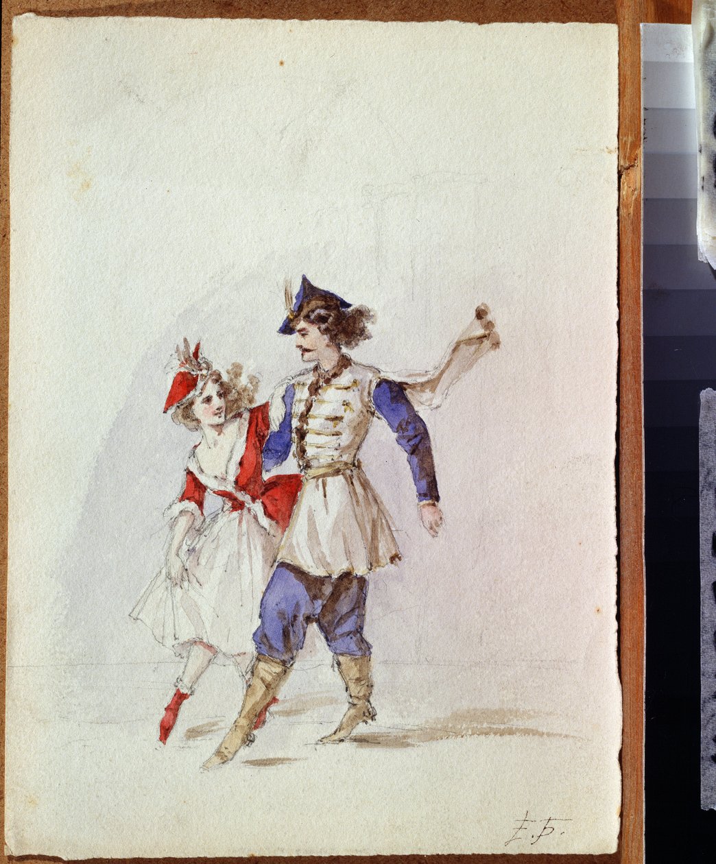 Polonya kostümlü bir çift dansçı (Polonya elbiseli dans eden çift) - Resim, Elizaveta Merkuryevna Bem (Elisabeth Bohm) (1843-1914) - Kağıt üzerine suluboya by Elisabeth Bem