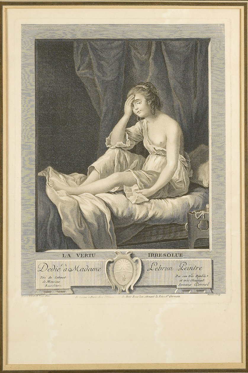 Louis Dennel (1741-86) tarafından oyulmuş La Vertu Irresolue (gravür) by Elisabeth Louise (after) Vigee Lebrun
