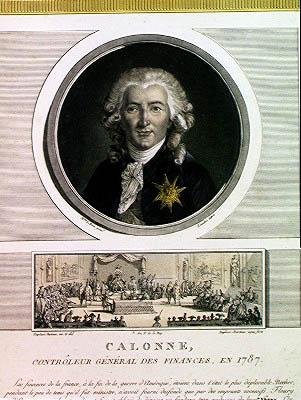 Charles Alexandre de Calonne (1734-1802) Charles Levachez (fl.1760-1820) tarafından oyulmuş Louis XVI (1754-93) maliyesinin genel kontrolörü ve Jean Duplessi Bertau tarafından Ayanların Meclisi by Elisabeth Louise after Vigee Lebrun