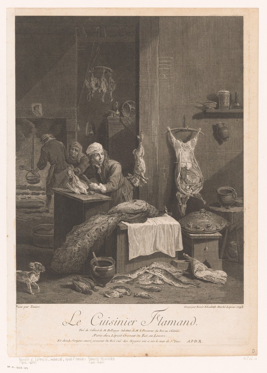 Yemek hazırlayan personel ile mutfak sahnesi Le Cuisinier Flamand (nesne üzerindeki başlık) by Élisabeth Lépicié
