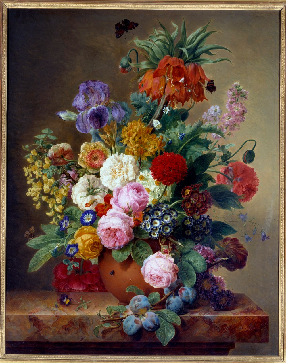 Mermer bir masa üzerinde çiçekler Resim Elise Bruyere (1776-1842) 19. yüzyıl Lyon, Musee des Beaux Arts by Elise Bruyere
