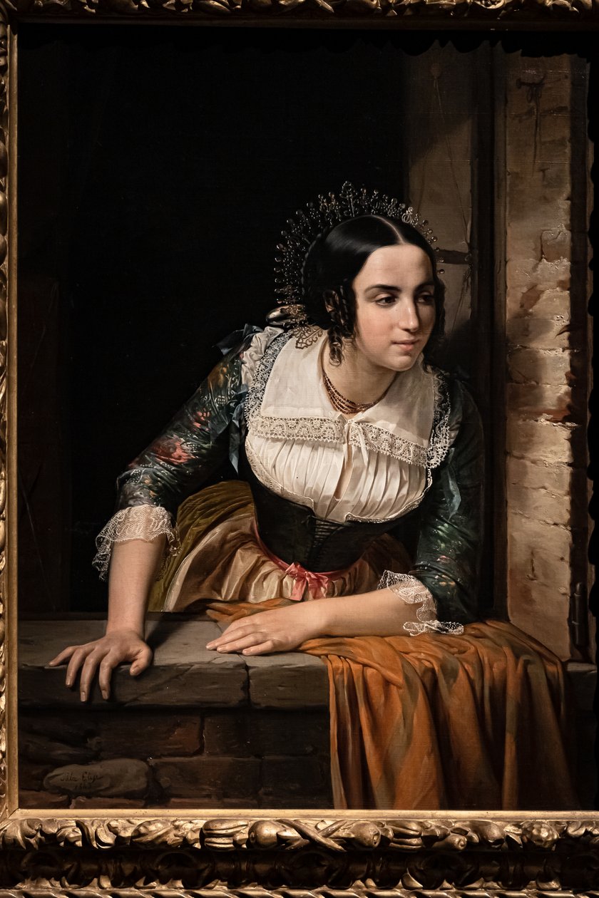 Lucia Mondella pencerede, nişanlısının düğün gününde dönmesini bekliyor by Eliseo Sala