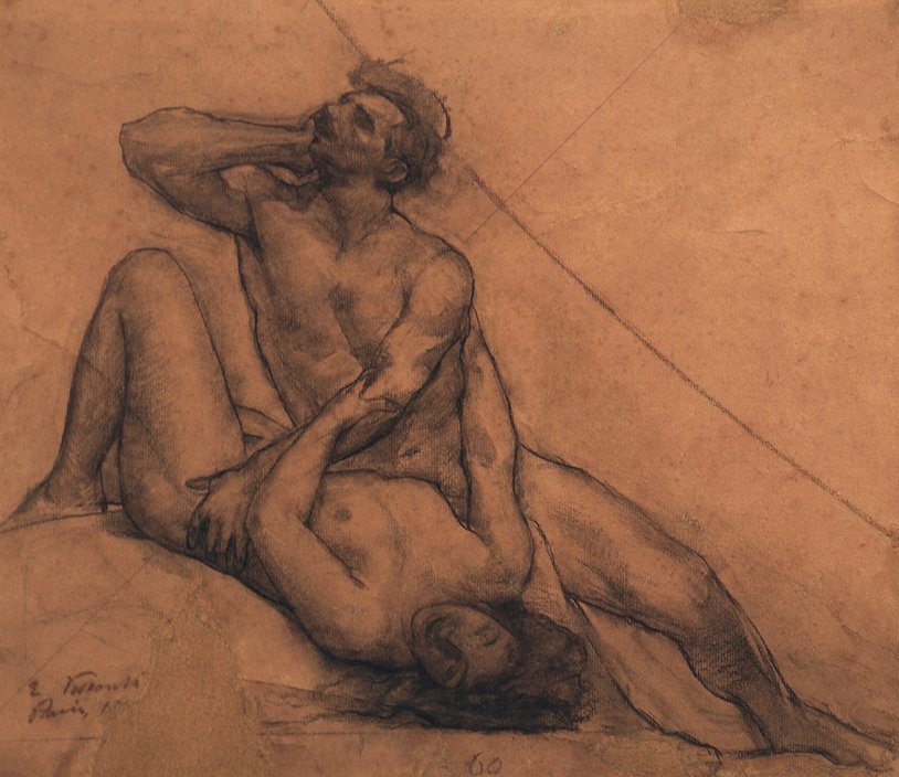 Couple - Study of a detail for the triangle ceiling over the seating area of the Municipal Theater of Rio de Janeiro by Eliseu Visconti