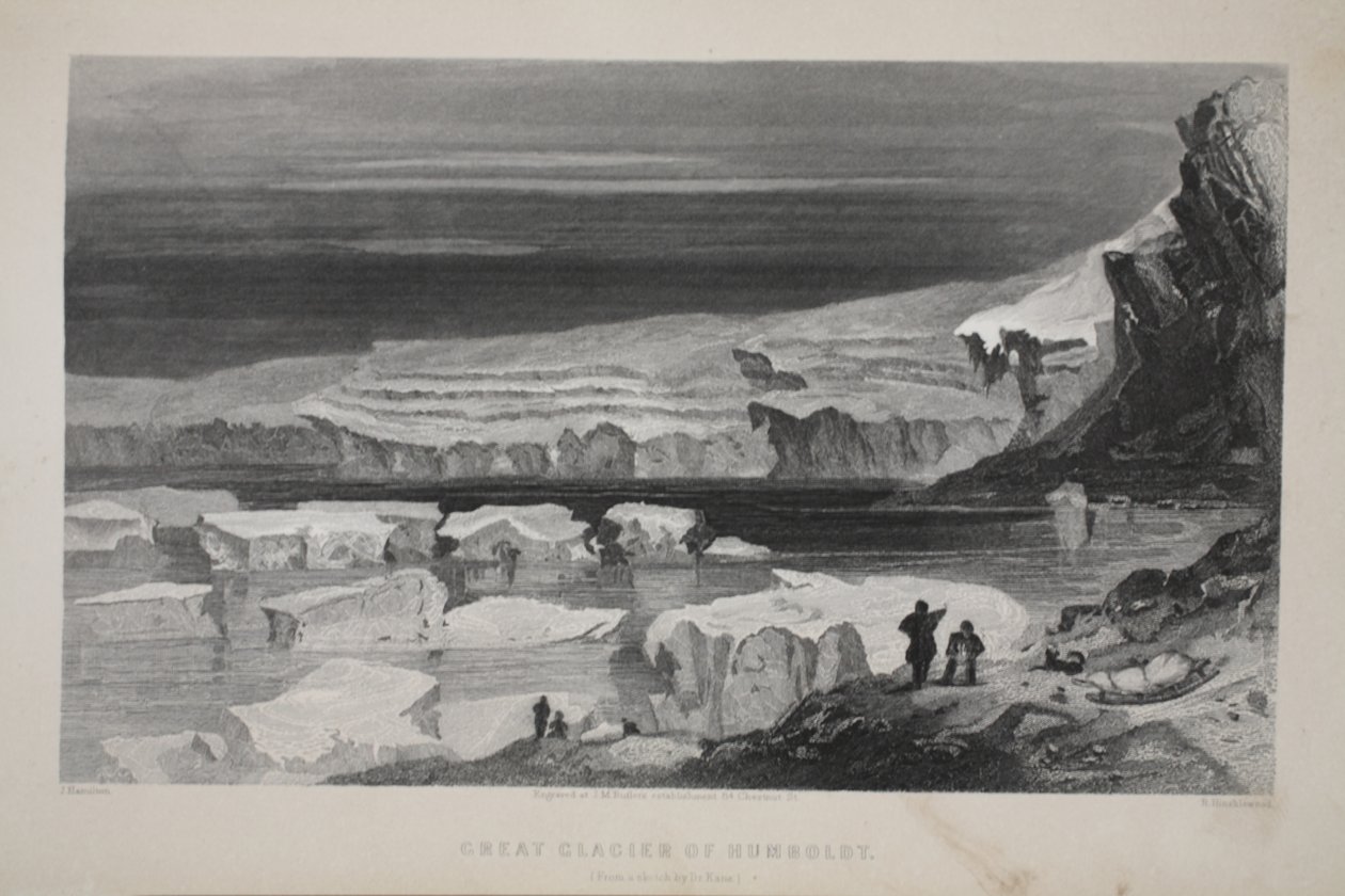 Humboldt'un Büyük Buzulu, 'Sir John Franklin'i Arayan İkinci Grinnell Seferi'nden bir çizim, 1856 by Elisha Kane