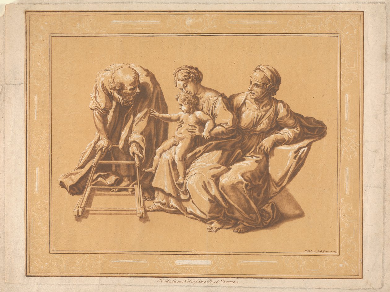 Anne, Çocuk, yaşlı adam, yürüyen bebek iskeleti üzerinde tekerlekli by Elisha Kirkall