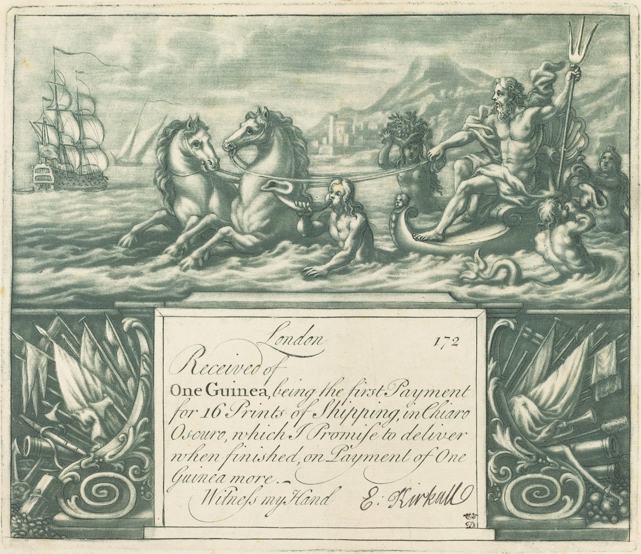 Abonelik Makbuzu (Neptün ve Juno) by Elisha Kirkall, after George Vertue, after Louis Chéron
