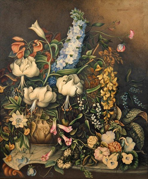 Mermer kaplı konsol masasında Vazoda Çiçekler by Eliza F. Daniel