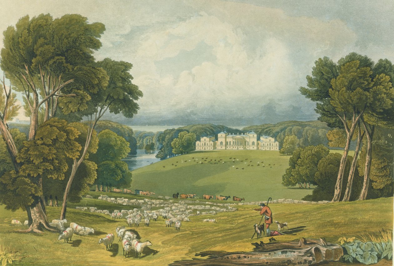 Robert Havell (1769-1832) 1818 (renkli gravür) tarafından oyulmuş Holkham Hall, Norfolk