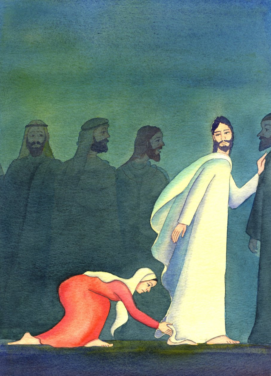 Bir kadın kendi kendine "Onun giysisinin kenarına dokunabilirsem iyileşirim" diye düşündü, 2001 (kağıt üzerinde w/c) by Elizabeth Wang
