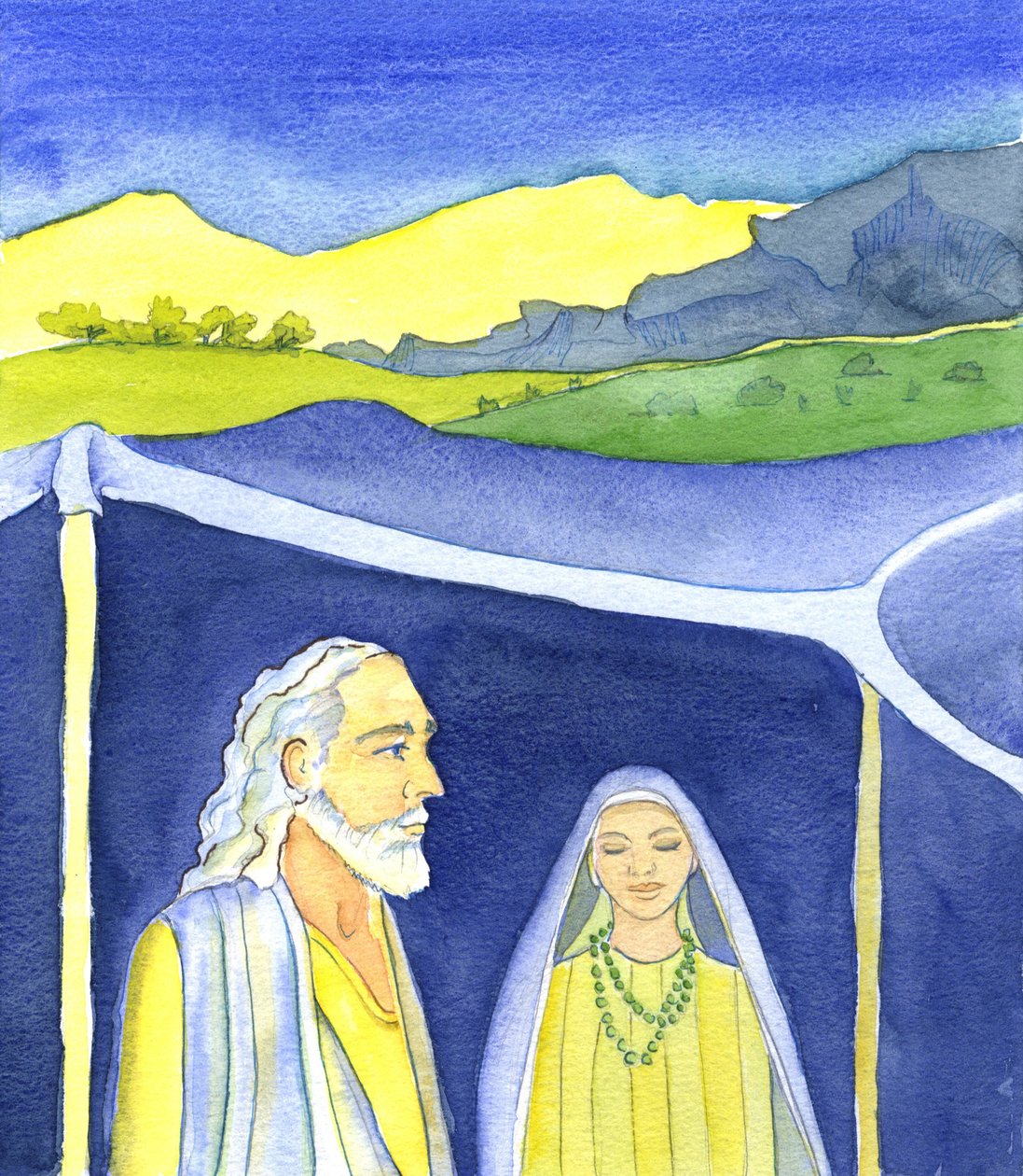 Abraham ve Sarah, 2001 (kağıt üzerinde w/c) by Elizabeth Wang