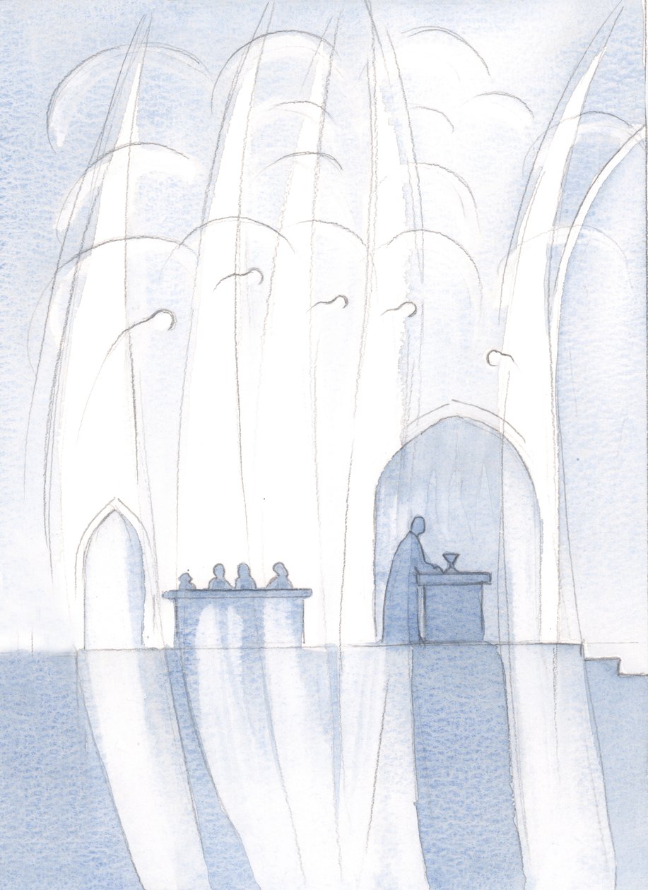Melekler, rahibimizi ve sunağı çevrelediler, Christ Really Present, 2000 (kağıt üzerinde w/c) by Elizabeth Wang