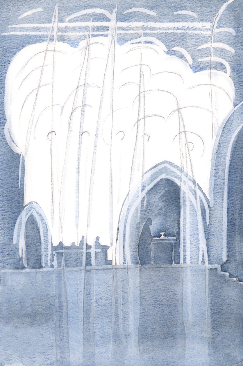 Melekler, rahibimizi ve sunağı çevrelediler, Christ Really Present, 2000 (kağıt üzerinde w/c) by Elizabeth Wang