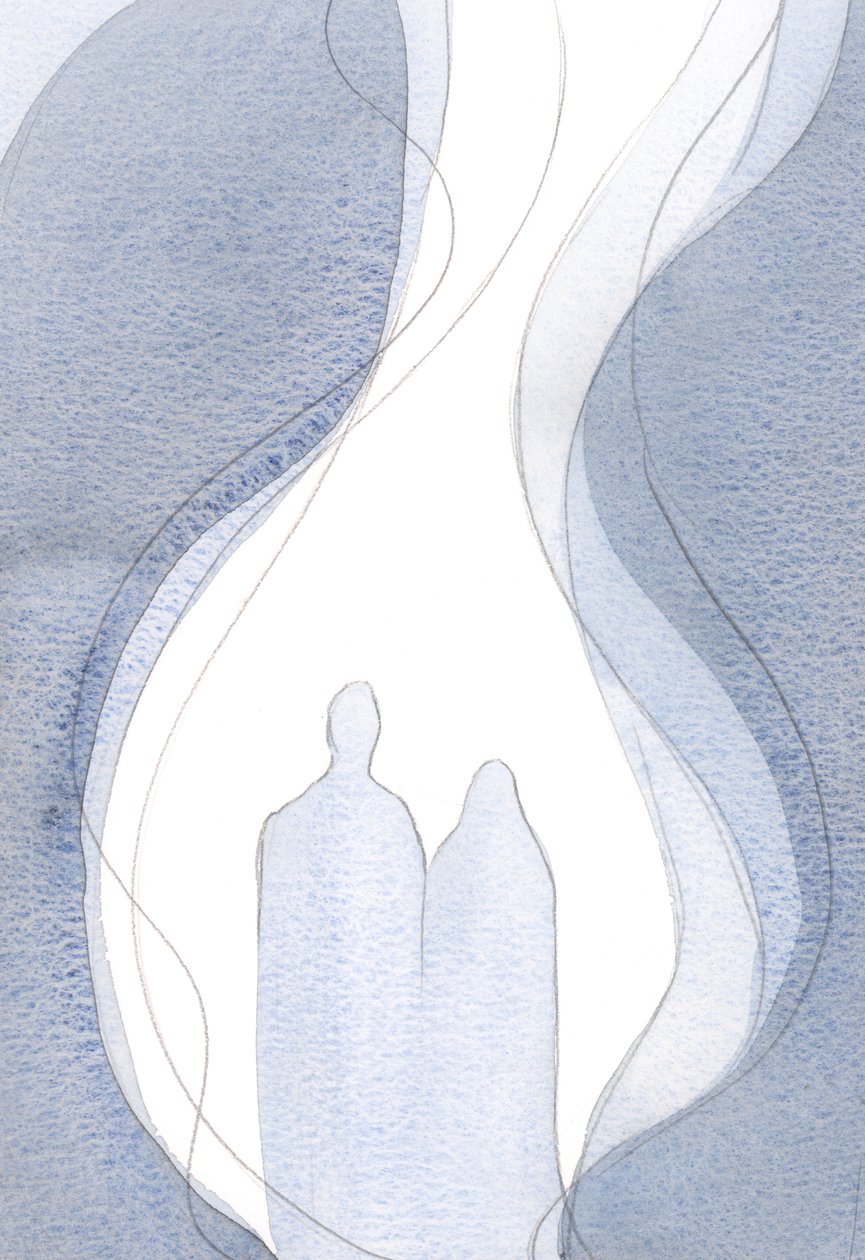 Mesih ve Annesi ile birlikte dua ederken, küçük dua alevim yükselen büyük alevin bir parçasıydı., 2001 (kağıt üzerinde w/c) by Elizabeth Wang