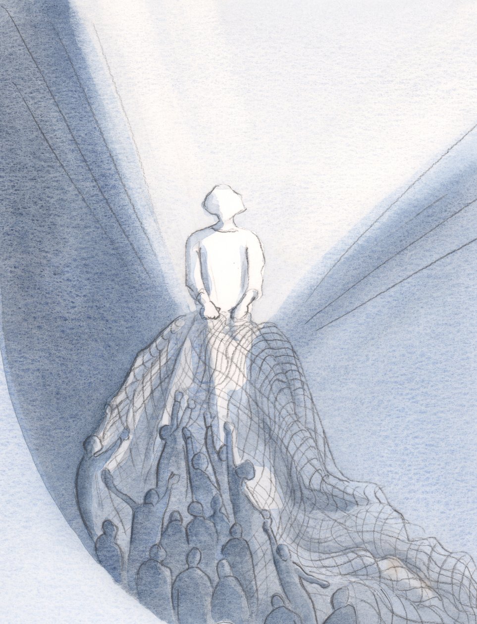 Ayin sırasında, bir balıkçı gibi, İsa Kendisini sevenleri Krallığına çeker, 2001 (kağıt üzerinde w/c) by Elizabeth Wang