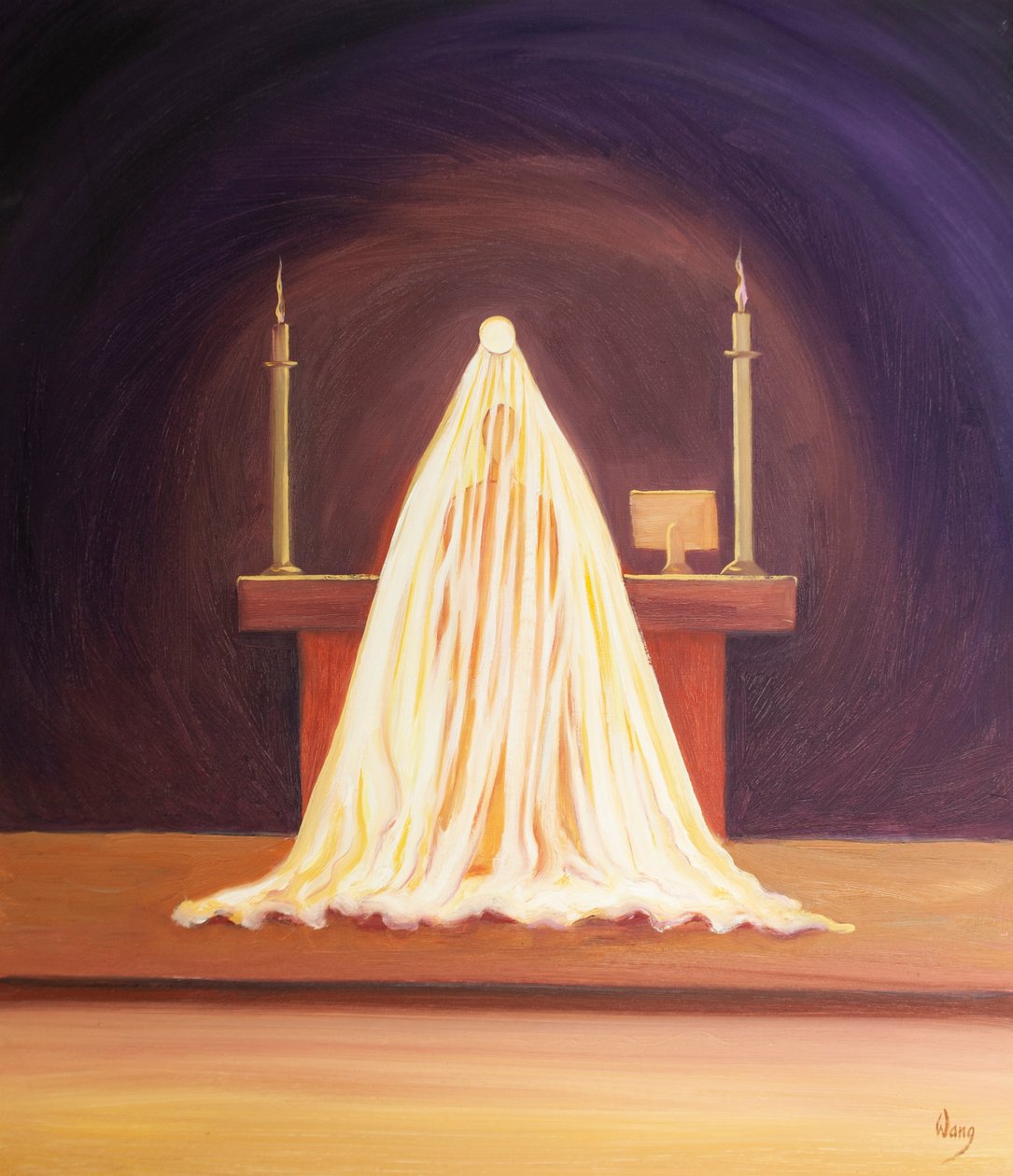 Kutsamada, İsa oradadır, görüşümüzden gizlenmiş olsa da bizi sever., 2001 (gemide petrol) by Elizabeth Wang