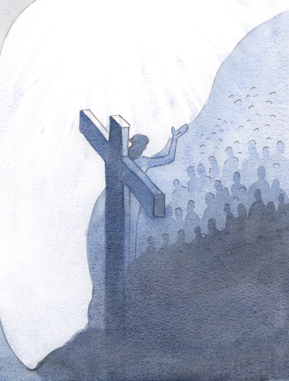 İlahi şefkatiyle ve Dünyadaki Kendi halkıyla dayanışma içinde, Mesih tüm insan ırkının günahlarını gizledi., 2001 (kağıt üzerinde w/c) by Elizabeth Wang