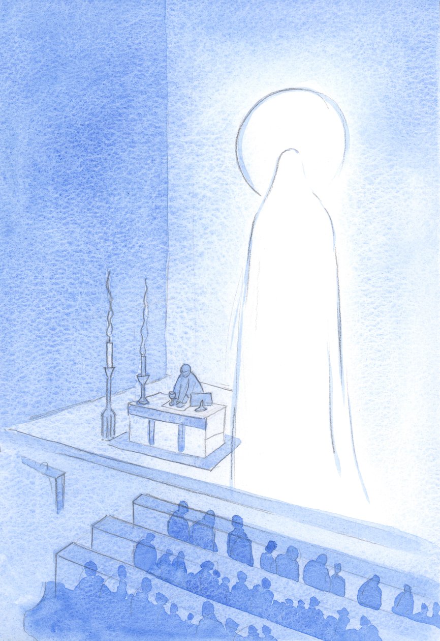 Mesih ve Kutsal Annesi yaşıyor, şimdi Cennette, şanlı. Bu şekilde yüceltilmek, görkemli ve her şekilde mükemmel olmaktır, 2001 (kağıt üzerinde w/c) by Elizabeth Wang