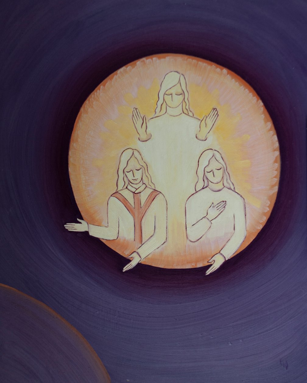 İsa, aşağıdaki dünyada kaçımızın Kutsal Üçlü Birlik Kişilerini gerçekten sevdiğini soruyor, 2002 (gemide petrol) by Elizabeth Wang