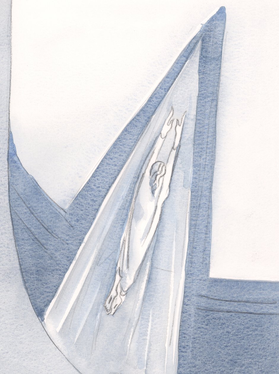 Mesih cennete beyaz cüppeli girdi ve biz yolu takip ediyoruz., 2001 (kağıt üzerinde w/c) by Elizabeth Wang