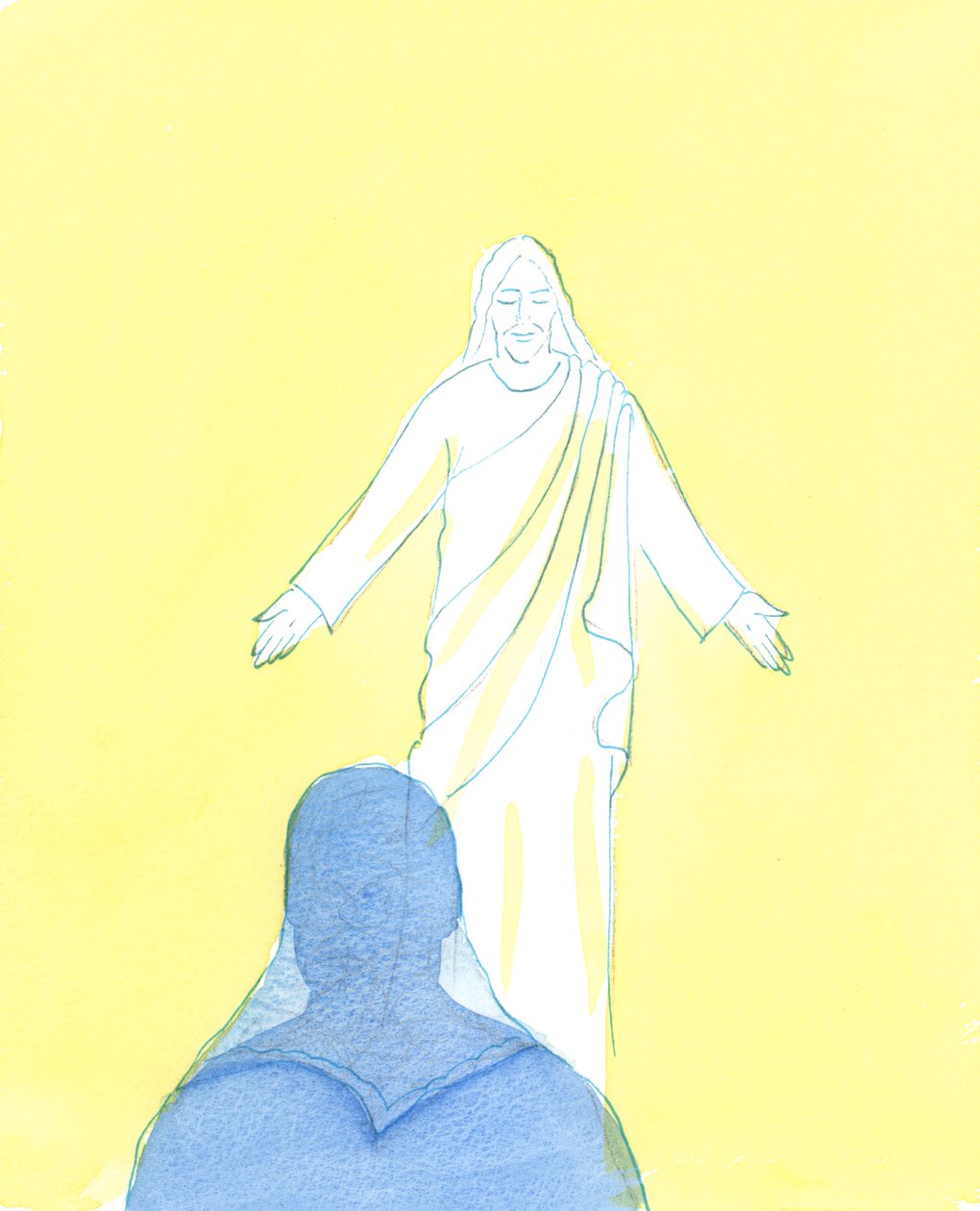 Pişmanlığımı ve sevgimi ifade ettiğimde Mesih bana muazzam bir sevgi ve şefkatle baktı, 2003 (kağıt üzerinde w/c) by Elizabeth Wang