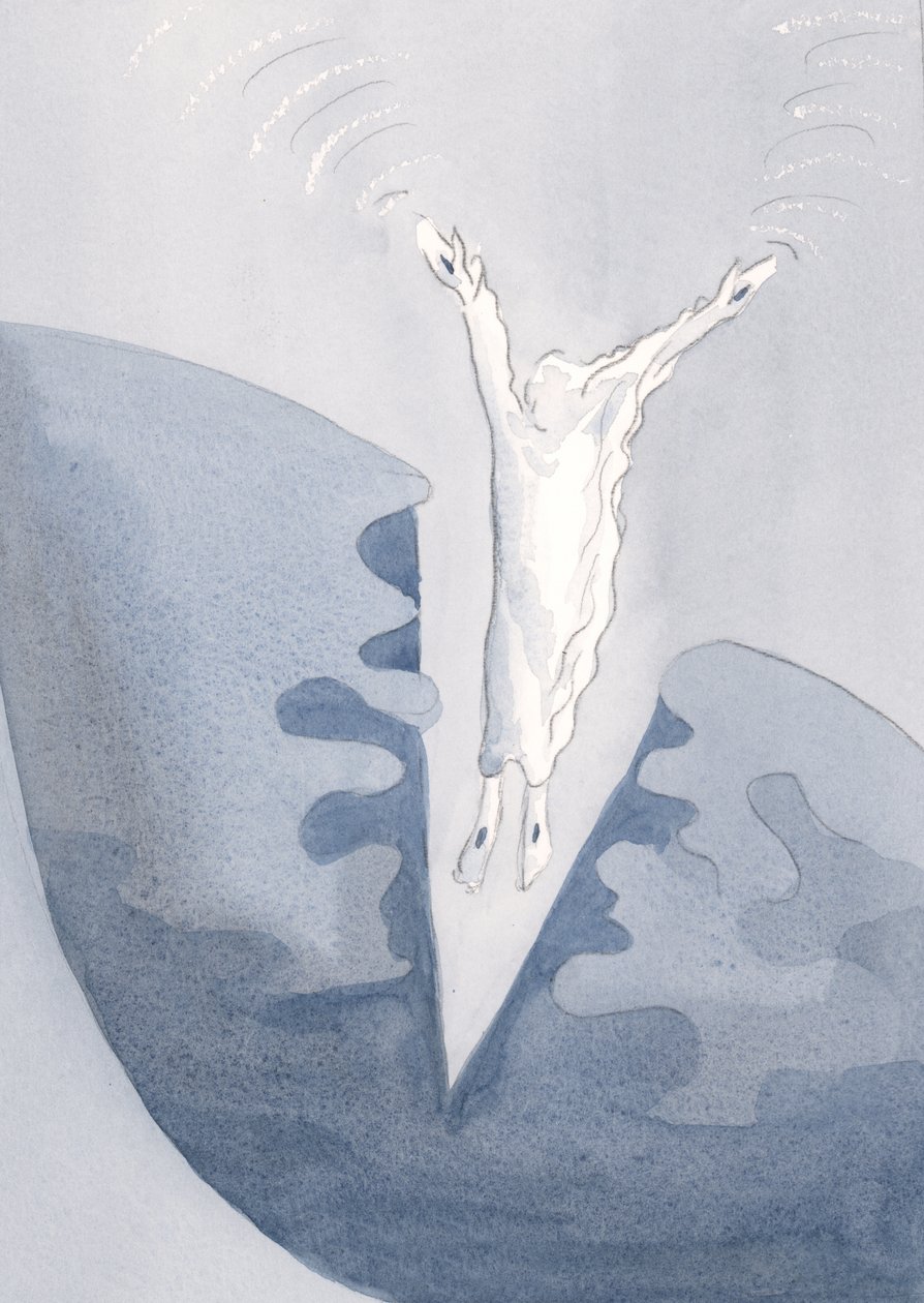 Mesih kalplerimizin korkunç karanlık derinliklerine sevgiyle sıçrar., 2001 (kağıt üzerinde w/c) by Elizabeth Wang