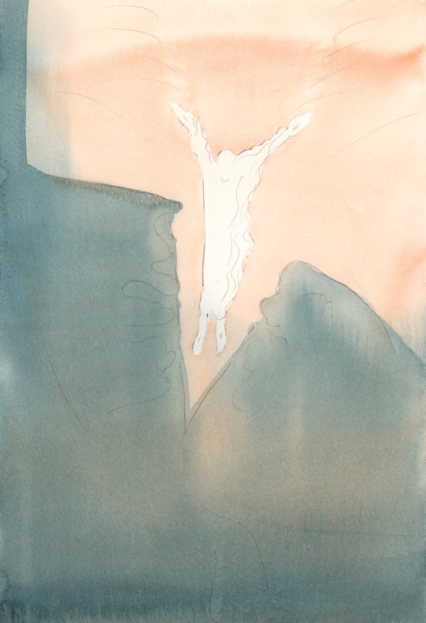 Mesih kalplerimizin korkunç karanlık derinliklerine sevgiyle sıçrar., 2001 (kağıt üzerinde w/c) by Elizabeth Wang