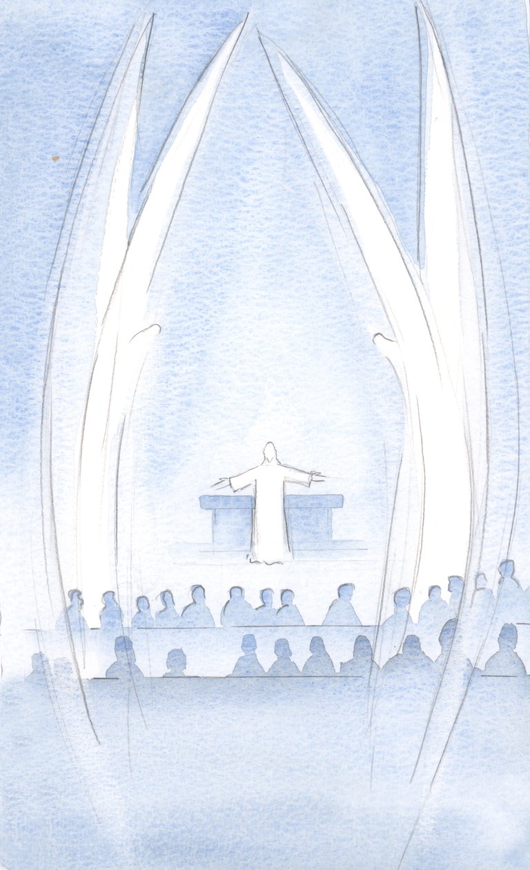 Yükselen Rabbimiz Mesih, Görkemi ve gücüyle, Kutsal Melekleri tarafından korunan bizleriz, 2000 (kağıt üzerinde w/c) by Elizabeth Wang