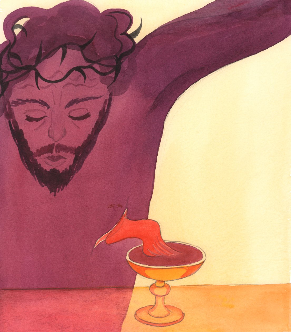 Mesih bizim için yaşam kanını döktü, Calvary, 2000 (kağıt üzerinde w/c) by Elizabeth Wang