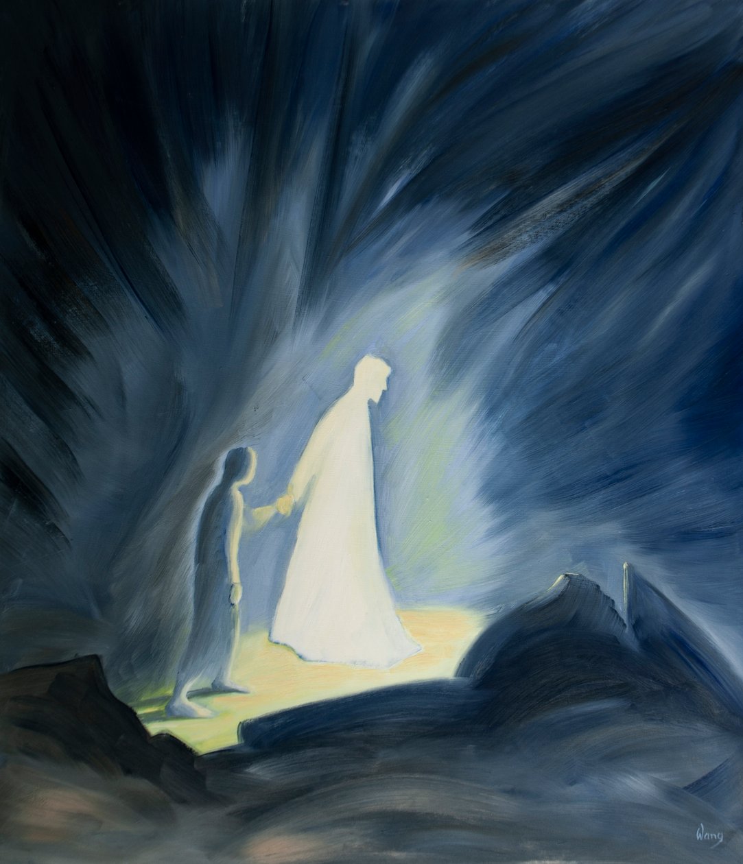 Acılarımızın karanlığında bile İsa bizi teselli ediyor ve rehberlik ediyor, 2001 (gemide petrol) by Elizabeth Wang