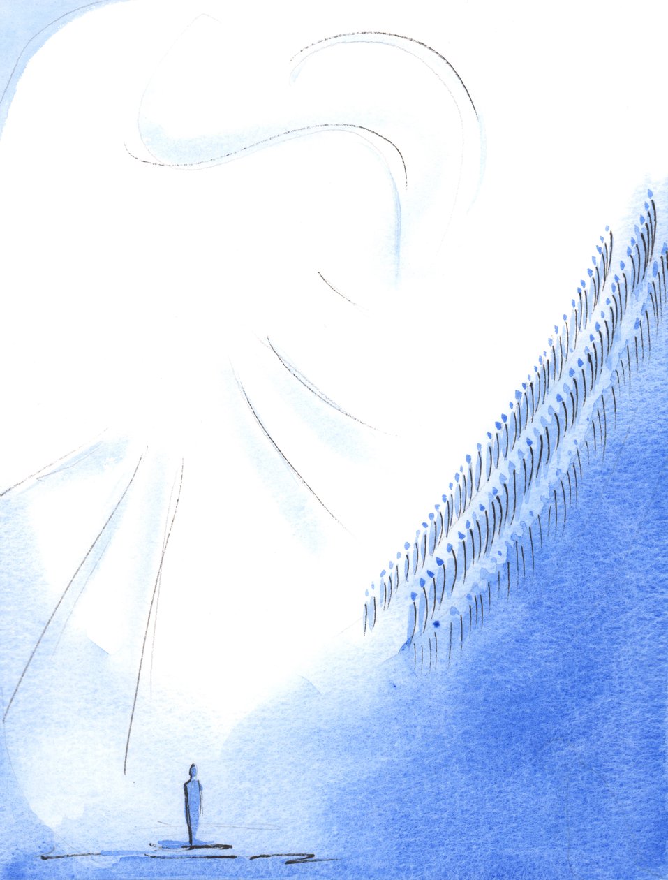 "Kutsal, Kutsal, Kutsal Rab" için her dua ettiğimizde, Cennette aynı övgüyü sunan azizler ve Melekler ile seslerimizi birleştiririz, 2003 (kağıt üzerinde w/c) by Elizabeth Wang