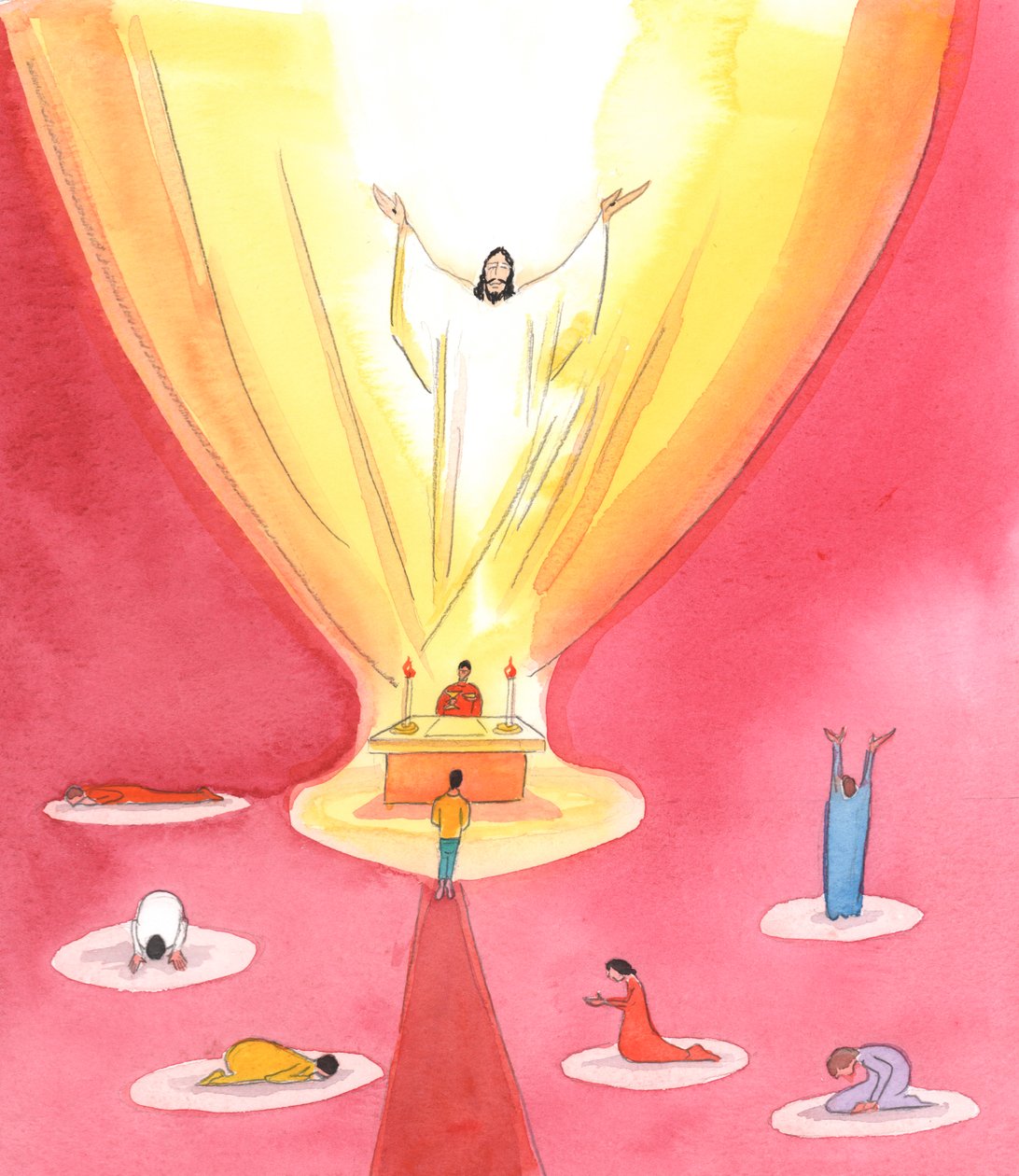 Tanrı, insanın Kendisine hizmet etmek için yaptığı her iyi çabayı görür, 2003 (kağıt üzerinde w/c) by Elizabeth Wang