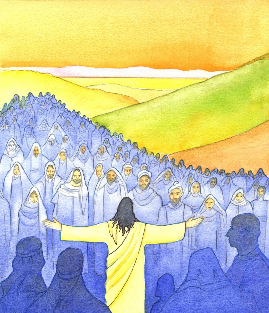 Büyük Kalabalıklar Onu Takip Etti, 2001 (kağıt üzerinde w/c) by Elizabeth Wang