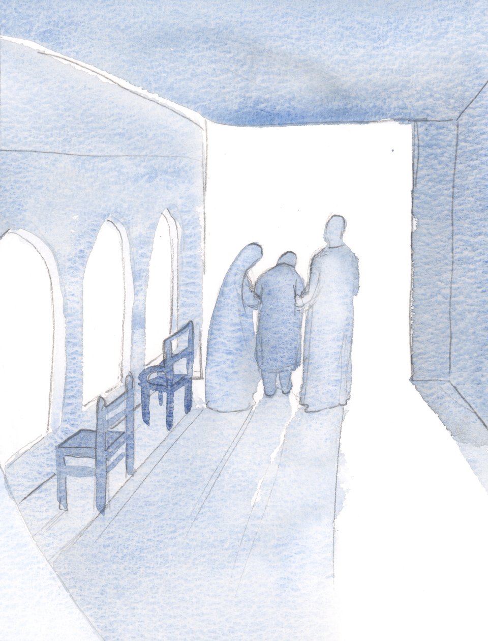 Bana acıdı ve işime giderken bana eşlik etti, Bir yanda O, diğer yanda Kutsal Annesi., 2000 (kağıt üzerinde w/c) by Elizabeth Wang