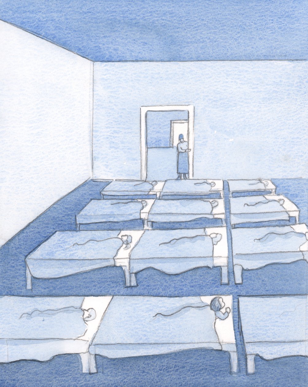 Ana sınıfımdaki huzuru ve düzeni hatırlıyorum, 2000 (kağıt üzerinde w/c) by Elizabeth Wang