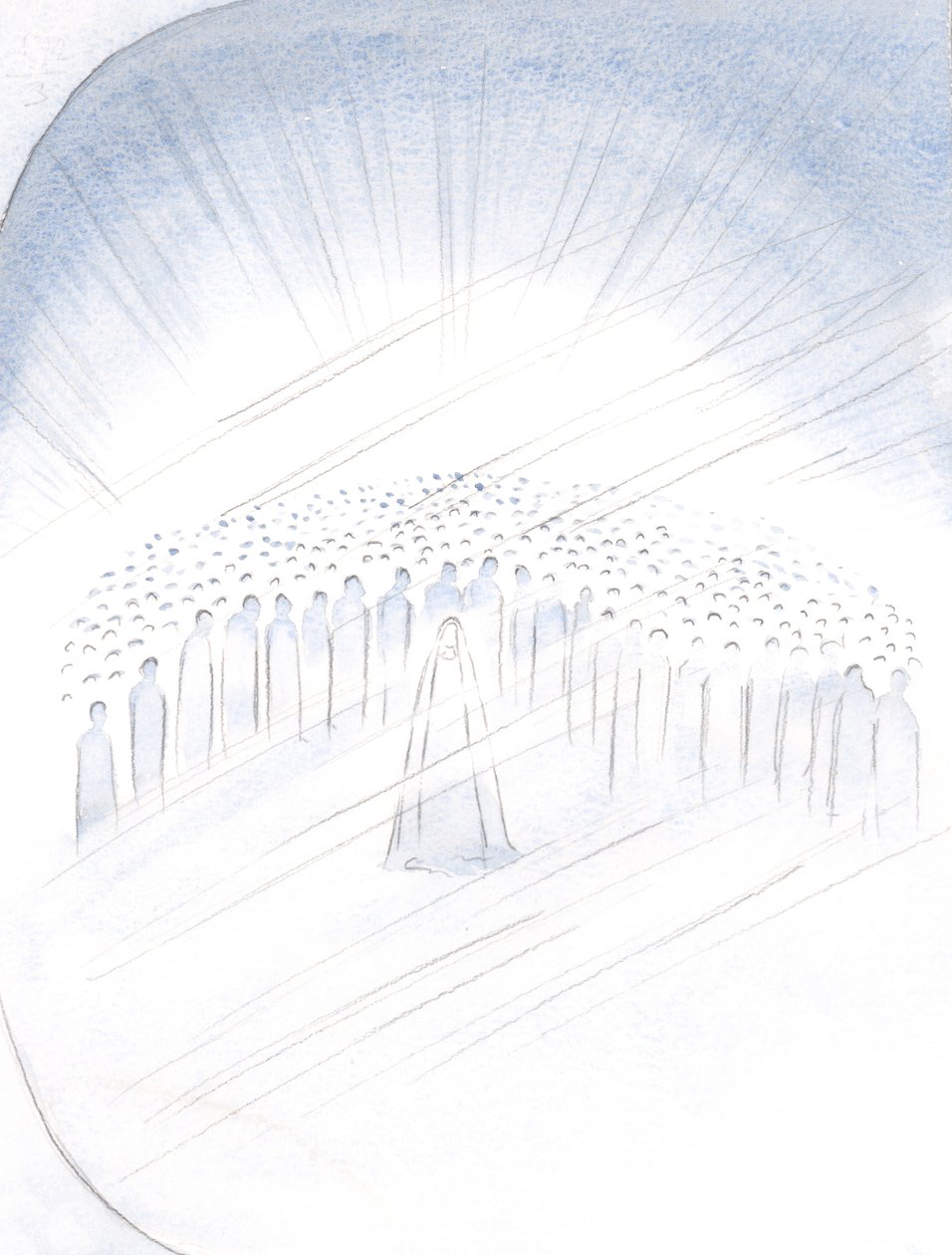 Azizlerin, merkezinde Meryem Ana varken bize yardım etme ayrıcalığı için adeta itişip kakıştığını gördüm, 2000 (kağıt üzerinde w/c) by Elizabeth Wang
