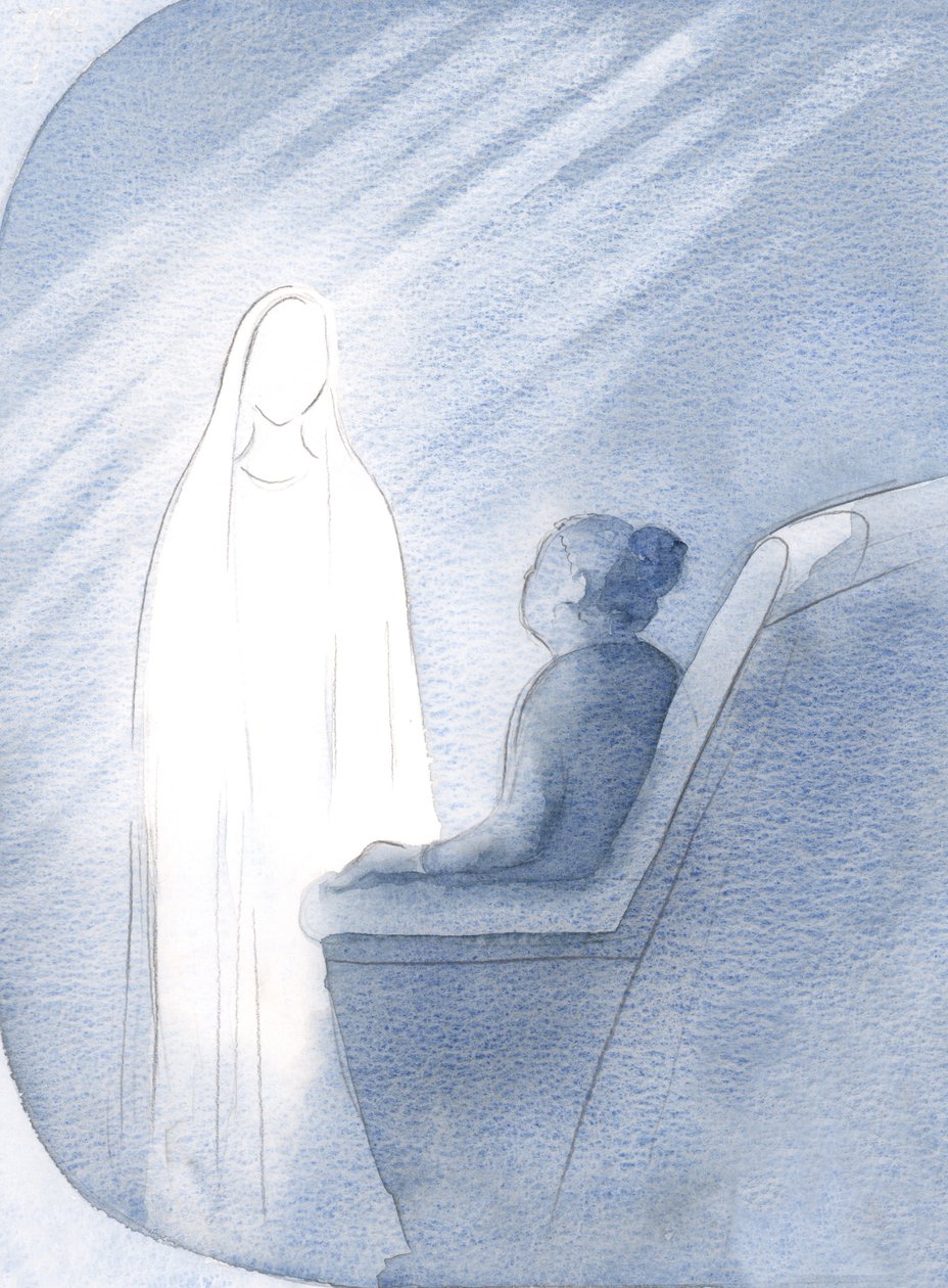 Bu kraliçe ve gerçek anne olan Meryem Ana ile duada kaldım, ondan kilise ve dünya için yardım istedim, 2000 (kağıt üzerinde w/c) by Elizabeth Wang