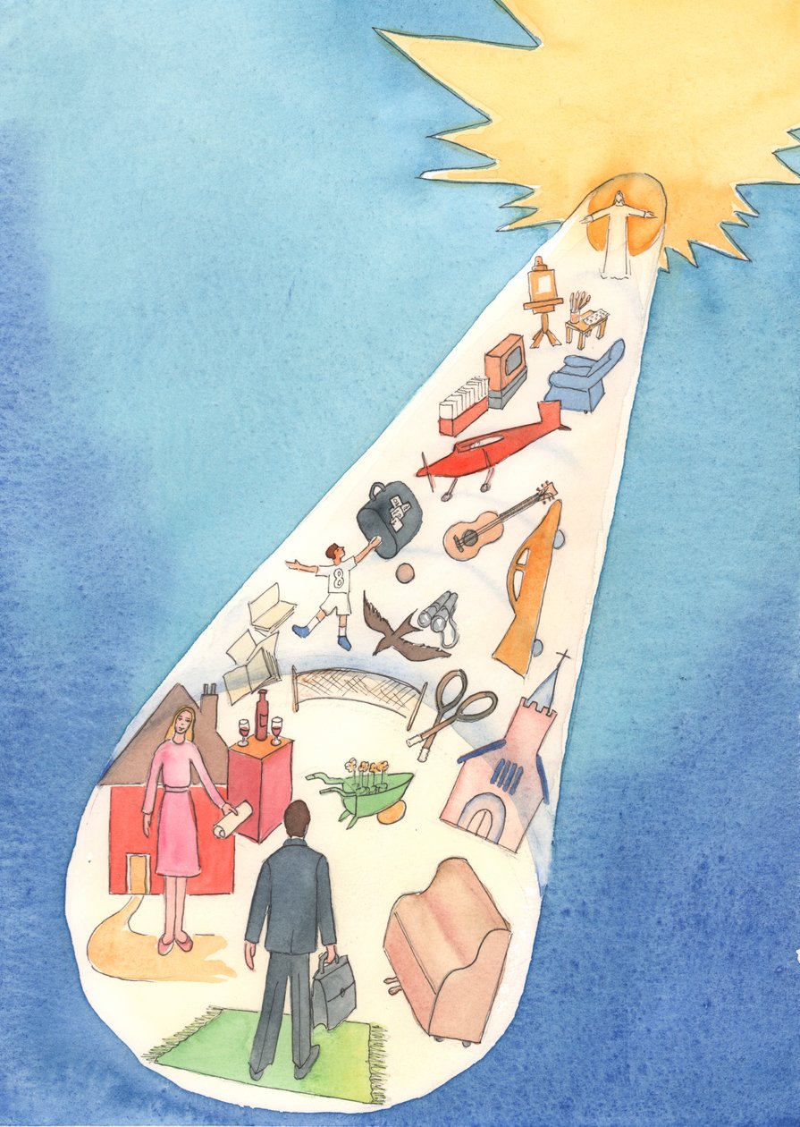Cennete giden bir yolda yürüdüğümüzü iddia edersek, yoldaki kaç gereksiz şey dikkatimizi dağıtıyor veya bozuyor?, 2004 (kağıt üzerinde w/c) by Elizabeth Wang