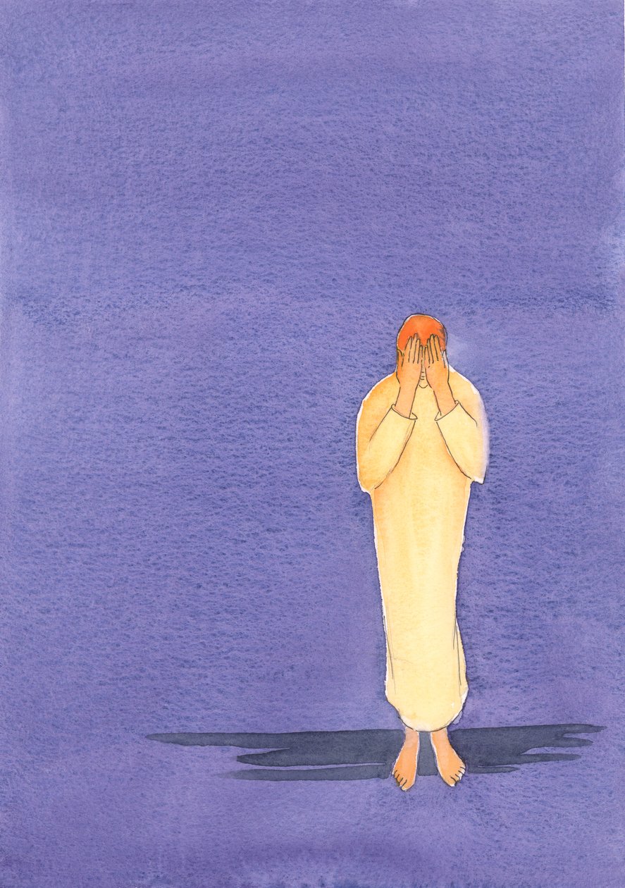 Duanın karanlığında sebat edersek, Tanrı sonunda bizi ışığına ve bilgeliğine ulaştıracaktır, 2000 (kağıt üzerinde w/c) by Elizabeth Wang