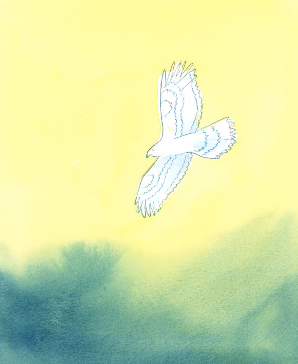 Tanrı adaletinde, dünyanın en küçük yaratığını ve tüm hareketlerini uzaktan gören dev bir yırtıcı kuş gibidir, 2003 (kağıt üzerinde w/c) by Elizabeth Wang